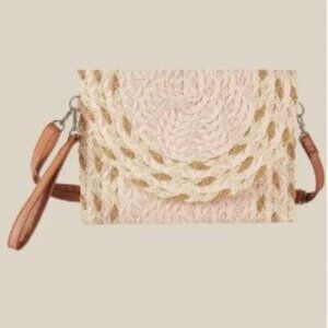 Gold Thread Stitched Envelope Crossbody Bag - Pink